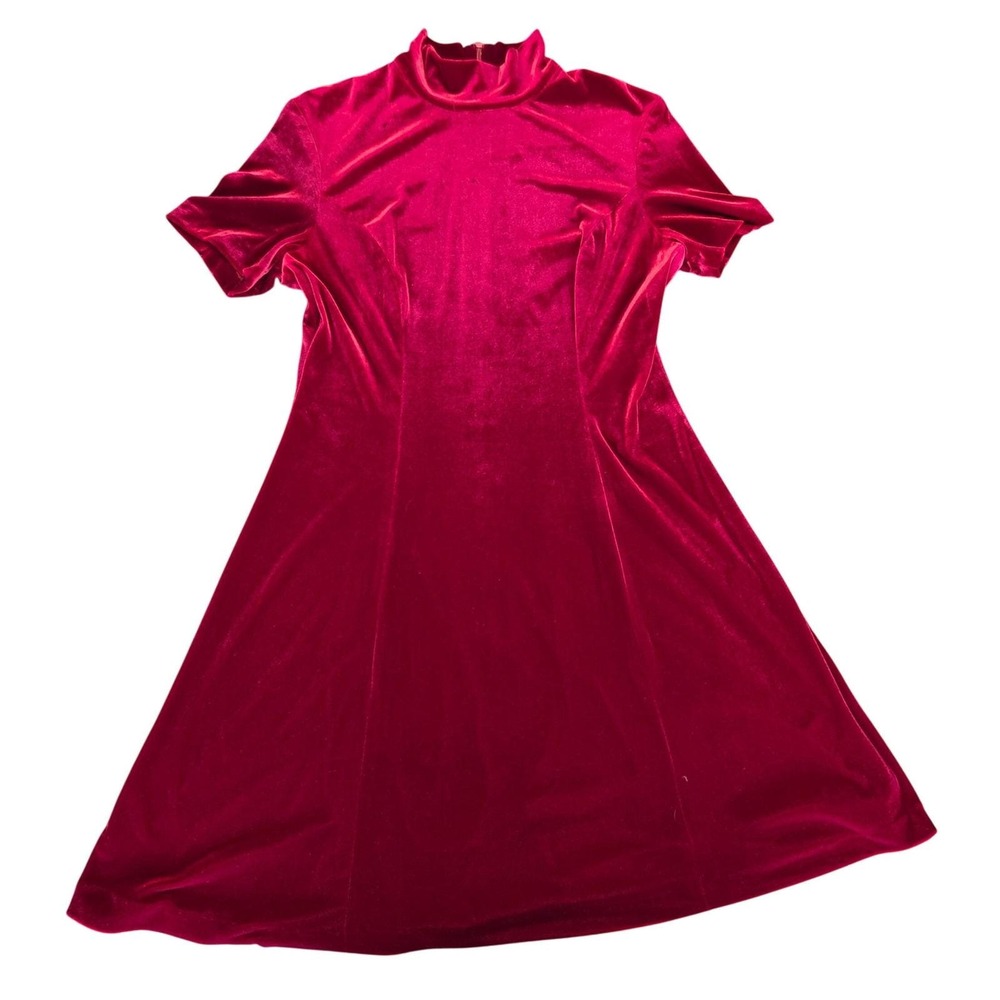Velvet Mock Neck A-Line Dress Vintage‎ Red 10 Holiday 90s Whimsigoth
